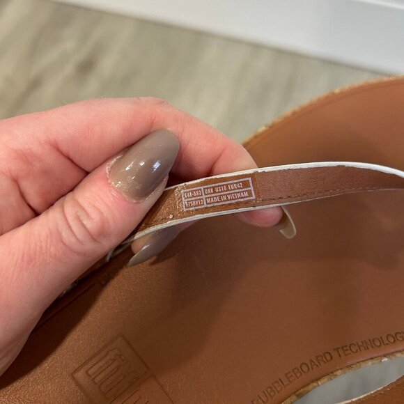 Fitflop Linny Zig Zag Toe Post Cork Wedge Sandals Flip Flop White Tan Size 10 - Picture 6 of 6